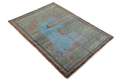 Close-up detail of New Persian Gabbeh rug from Iran / Persia showing Wool weave