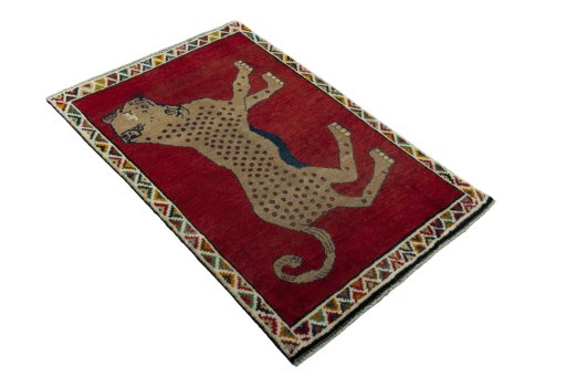 Close-up detail of 2000s Persian Gabbeh rug from Iran / Persia showing Wool weave