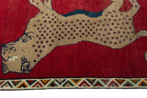 Close-up detail of 2000s Persian Gabbeh rug from Iran / Persia showing Wool weave