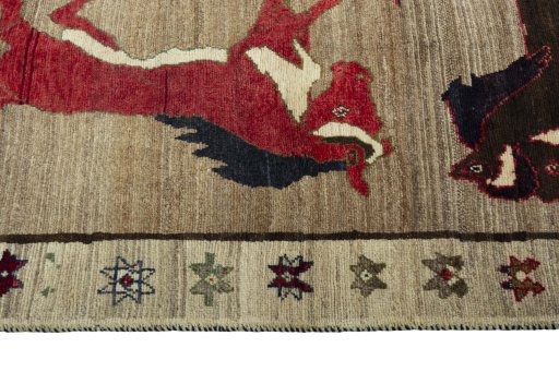 Close-up detail of 2000s Persian Gabbeh rug from Iran / Persia showing Wool weave