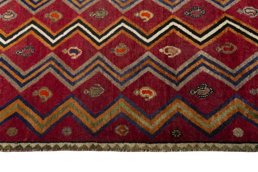 Close-up detail of 2000s Persian Gabbeh rug from Iran / Persia showing Wool weave