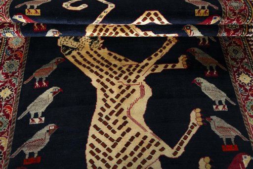Full view of 2000s Persian Gabbeh rug from Iran / Persia, 271 × 154 cm in Blue tones