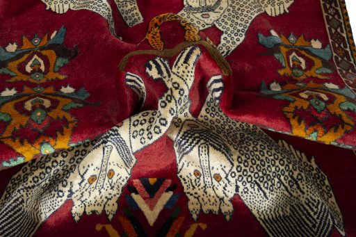 Close-up detail of 2000s Persian Gabbeh rug from Iran / Persia showing Wool weave