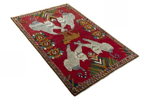 Close-up detail of 2000s Persian Gabbeh rug from Iran / Persia showing Wool weave