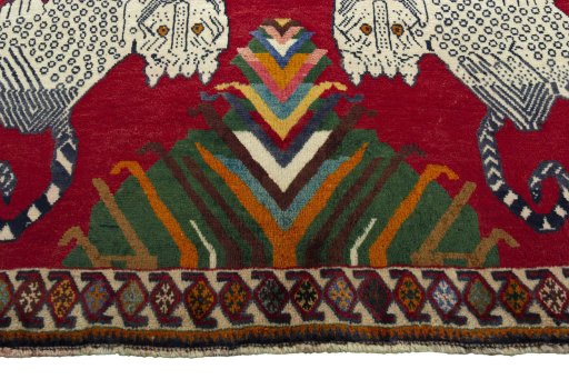 Close-up detail of 2000s Persian Gabbeh rug from Iran / Persia showing Wool weave