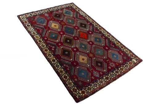Close-up detail of 2000s Persian Gabbeh rug from Iran / Persia showing Wool weave