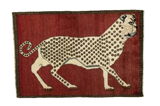 Full view of 2000s Persian Gabbeh rug from Iran / Persia, 152 × 102 cm in Red tones