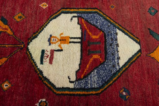 Central medallion detail of 2000s Persian Gabbeh rug from Iran / Persia