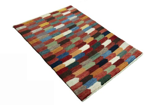 Close-up detail of New Persian Gabbeh rug from Iran / Persia showing Wool weave