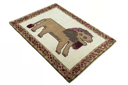 Close-up detail of 2000s Persian Gabbeh rug from Iran / Persia showing Wool weave