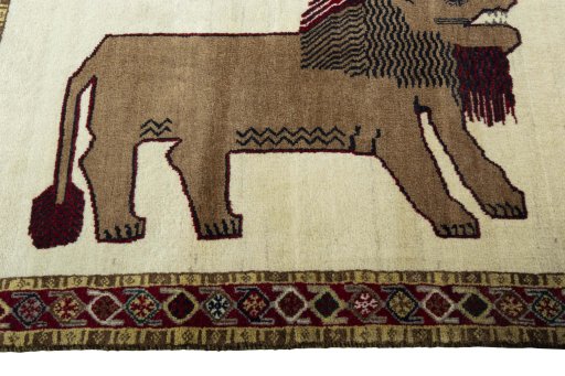 Close-up detail of 2000s Persian Gabbeh rug from Iran / Persia showing Wool weave
