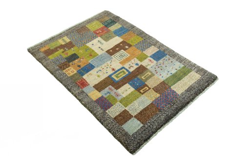 Close-up detail of New Persian Gabbeh rug from Iran / Persia showing Wool weave