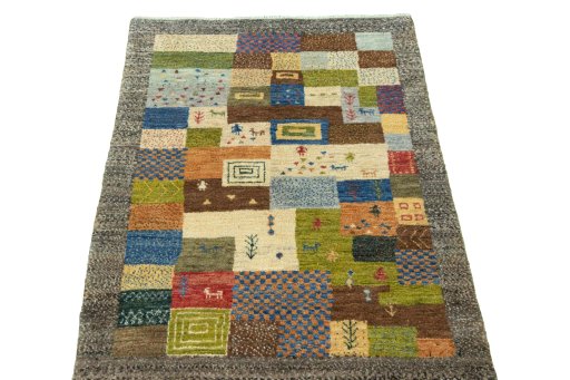 Surface texture of New Persian Gabbeh rug with natural Wool and intricate pattern