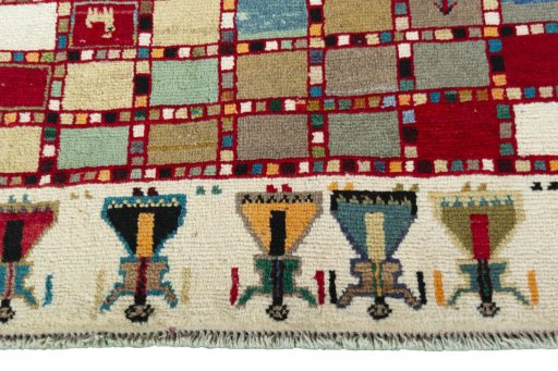 Central medallion detail of 2000s Persian Gabbeh rug from Iran / Persia