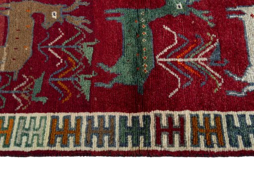 Close-up detail of 2000s Persian Gabbeh rug from Iran / Persia showing Wool weave