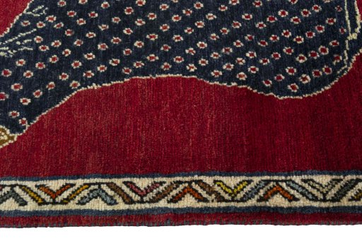 Close-up detail of 2000s Persian Gabbeh rug from Iran / Persia showing Wool weave