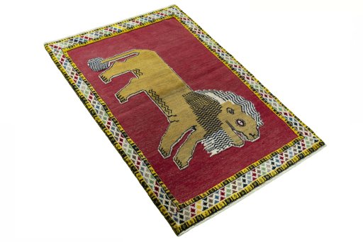 Close-up detail of 2000s Persian Gabbeh rug from Iran / Persia showing Wool weave