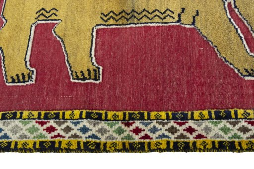 Close-up detail of 2000s Persian Gabbeh rug from Iran / Persia showing Wool weave