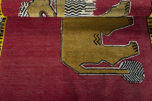 Full view of 2000s Persian Gabbeh rug from Iran / Persia, 158 × 110 cm in Red tones