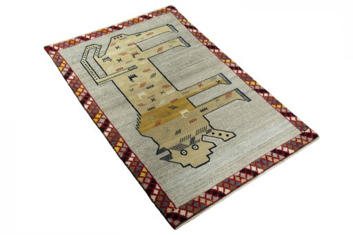 Close-up detail of 2000s Persian Gabbeh rug from Iran / Persia showing Wool weave