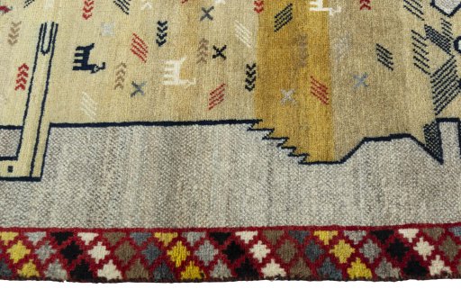 Close-up detail of 2000s Persian Gabbeh rug from Iran / Persia showing Wool weave