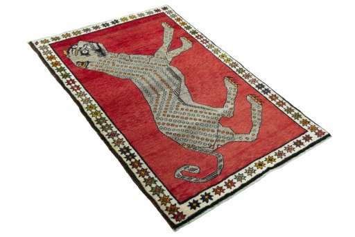 Close-up detail of 2000s Persian Gabbeh rug from Iran / Persia showing Wool weave