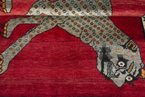 Full view of 2000s Persian Gabbeh rug from Iran / Persia, 146 × 100 cm in Red tones