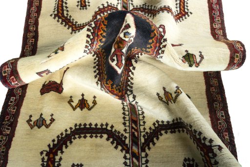 Close-up detail of 2000s Persian Gabbeh rug from Iran / Persia showing Wool weave