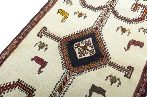 Backside of handmade 2000s Persian Gabbeh rug showing knot structure and weave density