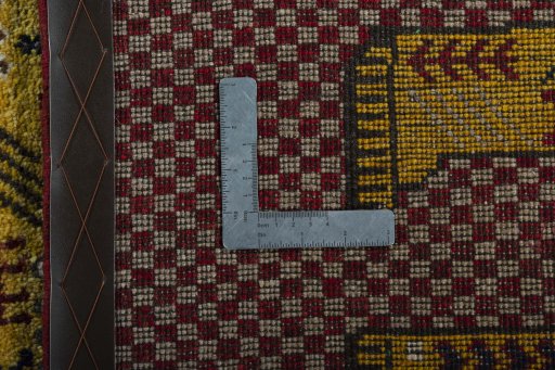 Close-up detail of 2000s Persian Gabbeh rug from Iran / Persia showing Wool weave