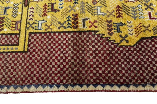 Close-up detail of 2000s Persian Gabbeh rug from Iran / Persia showing Wool weave