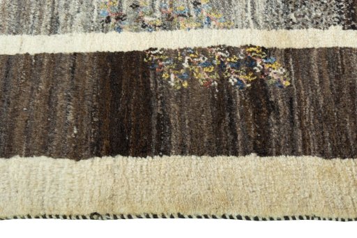 Close-up detail of New Persian Gabbeh rug from Iran / Persia showing Wool weave