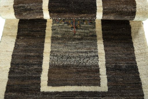 Full view of New Persian Gabbeh rug from Iran / Persia, 124 × 81 cm in Beige tones