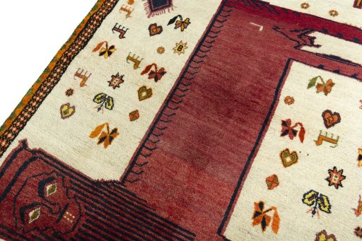 Backside of handmade 1970s Persian Gabbeh rug showing knot structure and weave density