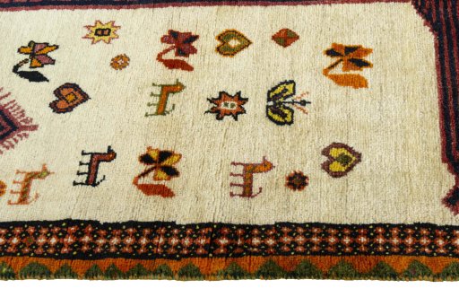 Close-up detail of 1970s Persian Gabbeh rug from Iran / Persia showing Wool weave