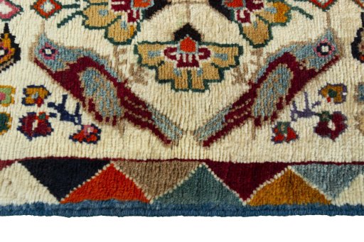 Close-up detail of 2000s Persian Gabbeh rug from Iran / Persia showing Wool weave