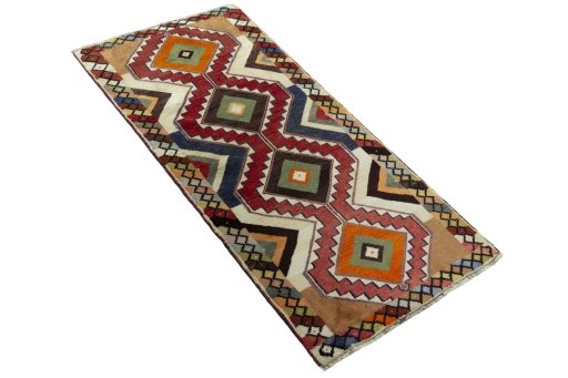 Close-up detail of 2000s Persian Gabbeh rug from Iran / Persia showing Wool weave