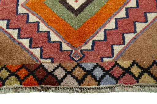Close-up detail of 2000s Persian Gabbeh rug from Iran / Persia showing Wool weave