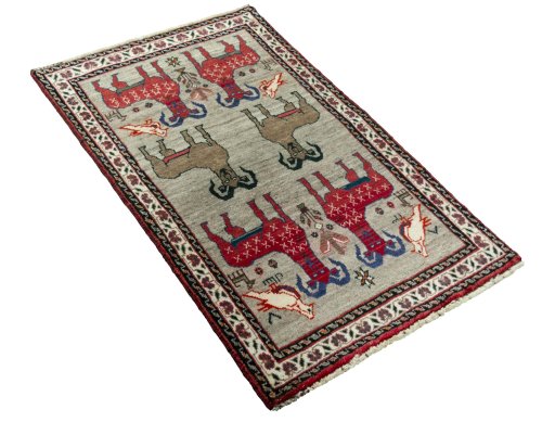 Close-up detail of 2000s Persian Gabbeh rug from Iran / Persia showing Wool weave