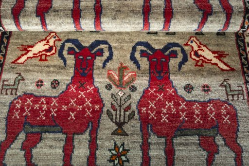 Full view of 2000s Persian Gabbeh rug from Iran / Persia, 165 × 98 cm in Gray tones