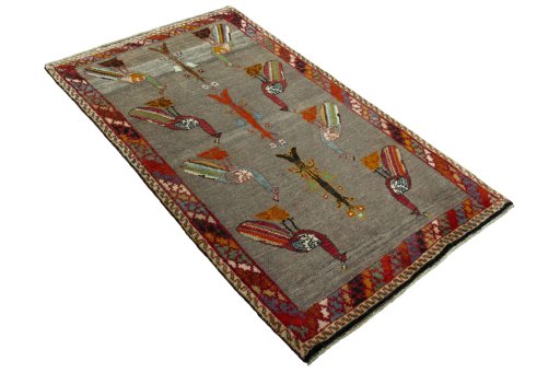 Close-up detail of 2000s Persian Gabbeh rug from Iran / Persia showing Wool weave