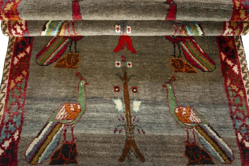 Full view of 2000s Persian Gabbeh rug from Iran / Persia, 187 × 111 cm in Gray tones