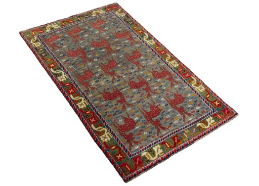 Close-up detail of 2000s Persian Gabbeh rug from Iran / Persia showing Wool weave