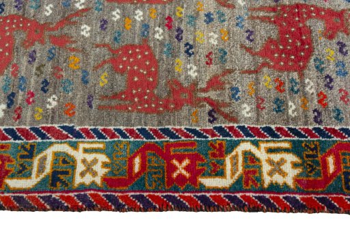 Close-up detail of 2000s Persian Gabbeh rug from Iran / Persia showing Wool weave