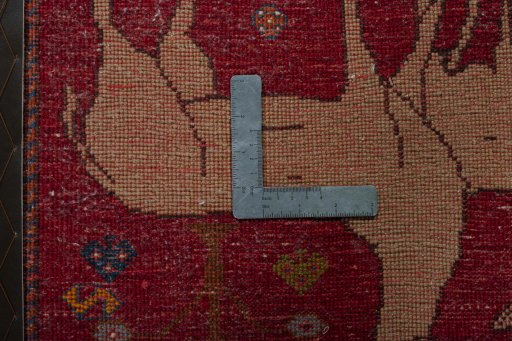 Backside of handmade 1970s Persian Gabbeh rug showing knot structure and weave density