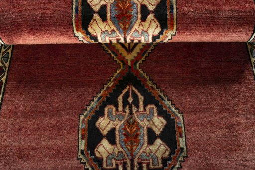 Full view of 2000s Persian Gabbeh rug from Iran / Persia, 156 × 87 cm in Red tones