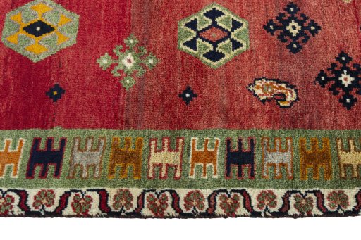 Close-up detail of 2000s Persian Gabbeh rug from Iran / Persia showing Wool weave