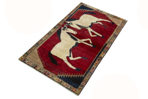 Corner detail of 2000s Persian Gabbeh rug showing border pattern and Wool pile