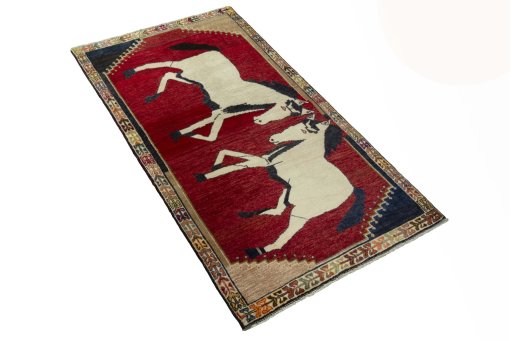 Close-up detail of 2000s Persian Gabbeh rug from Iran / Persia showing Wool weave