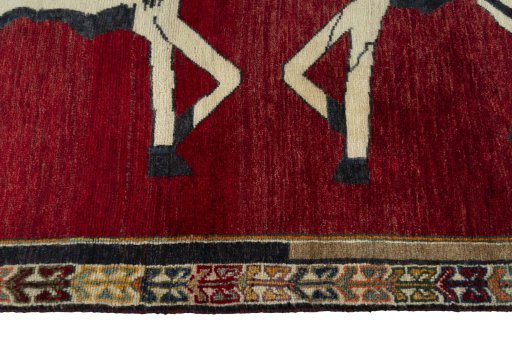 Close-up detail of 2000s Persian Gabbeh rug from Iran / Persia showing Wool weave